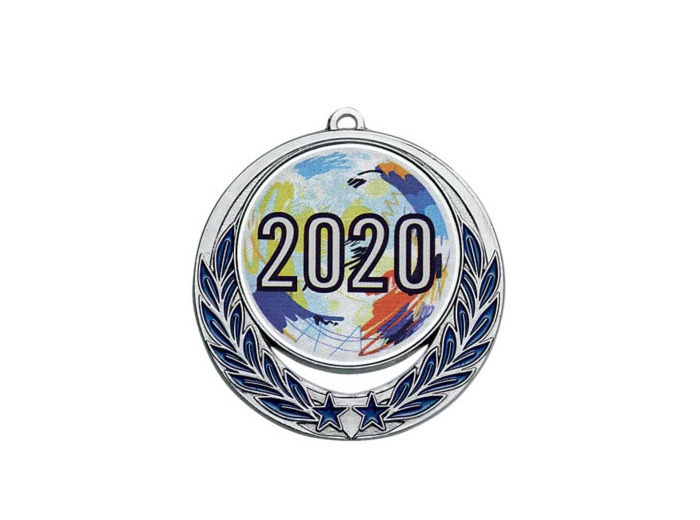 Medaille zamak diam70mm argent/bleu