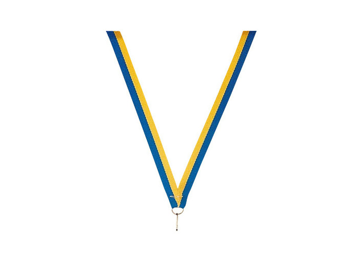 Ruban medaille bleu/jaune fin 80x1cm
