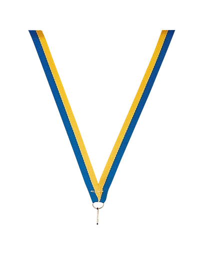 Ruban medaille bleu/jaune fin 80x1cm